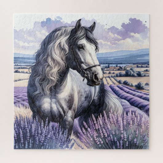  Grijs Paard Staande In Lavendel Legpuzzel (Verticaal)