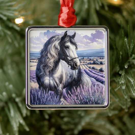  Grijs Paard Staande In Lavendel Metalen Ornament (Boom)