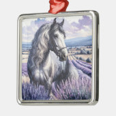 Grijs Paard Staande In Lavendel Metalen Ornament (Links)
