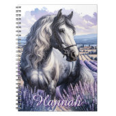 Grijs Paard Staande In Lavendel Notitieboek (Voorkant)