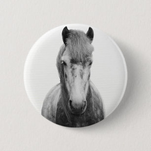 Grijs, paard, zwart en wit ronde button 5,7 cm