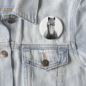 Grijs, paard, zwart en wit ronde button 5,7 cm (In situ)