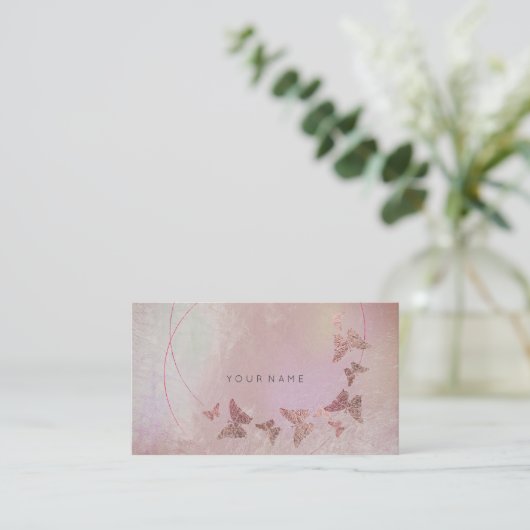 Grijs Paars Blush Ballet Roze Butterfly Metallic Visitekaartje (Staand voorkant)