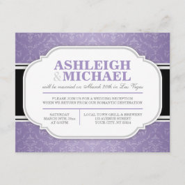 Grijs & Paars Damast Bruiloftsreceptie ALLEEN RSVP Kaartje