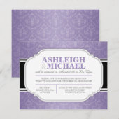 Grijs & Paars Damast Bruiloftsreceptie ALLEEN RSVP Kaartje (Voorkant / Achterkant)