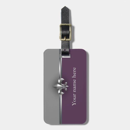 Grijs Paars Silver Fleur de Lis Bagagelabel (Voorkant verticaal)