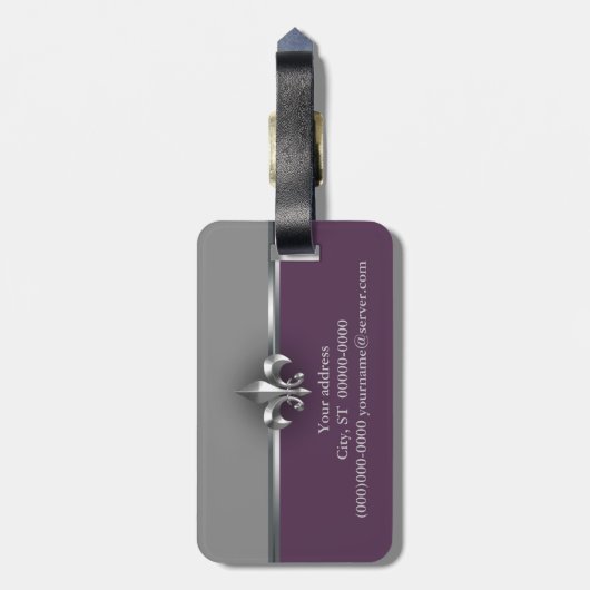 Grijs Paars Silver Fleur de Lis Bagagelabel (Achterkant verticaal)