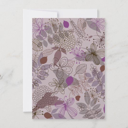 Grijs & Paarse Bloemen Twee Verjaardag Uitnodiging (Achterkant)