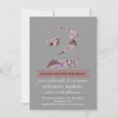 Grijs & Paarse Bloemen Twee Verjaardag Uitnodiging (Voorkant)