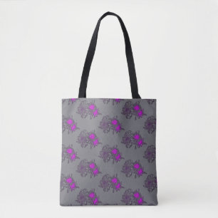 Grijs Paarse Bloemmotief Boodschappentas Tote Bag