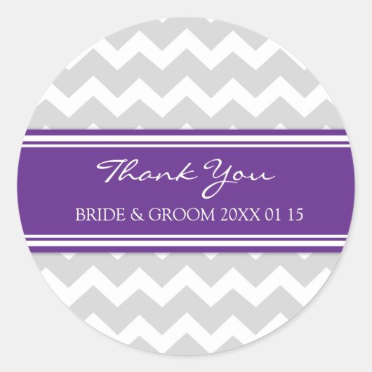 Grijs Paarse Chevron Dank u bruiloft gunst Labels (Voorkant)