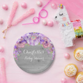  Grijs Paarse Lila Bloemen Baby shower Bord (Feest)