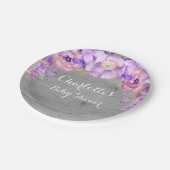  Grijs Paarse Lila Bloemen Baby shower Bord (Gekanteld)