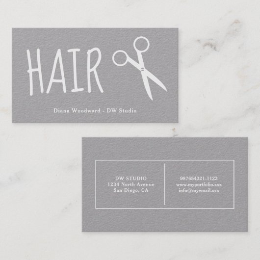 Grijs Papier Witte Kappers Visitekaartje (Voorkant / Achterkant)