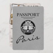 Grijs Parijse paspoort Bewaar de datum Save The Date (Voorkant / Achterkant)