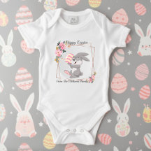 Grijs Pasen Konijn Persoonlijke Baby Bodysuit