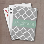 Grijs & pastel Mint Quatrefoil Patroon Aangepaste Pokerkaarten
