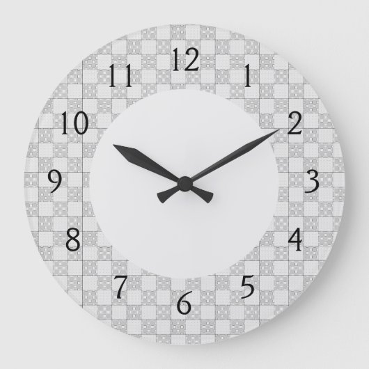 Grijs patchworkpatroon grote klok (Voorkant)