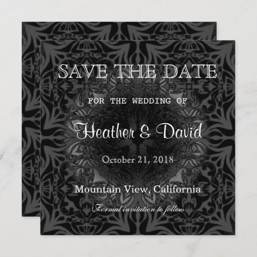 Grijs Patroon Bewaar de Datum Bruiloft Uitnodiging (Voorkant / Achterkant)