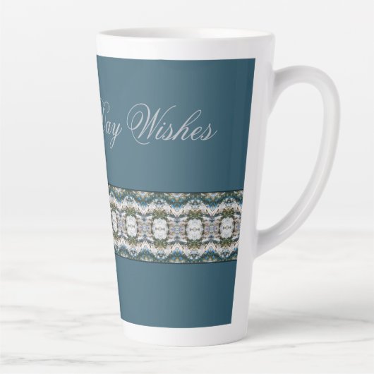 grijs patroon met blauw latte mok (Rechts)