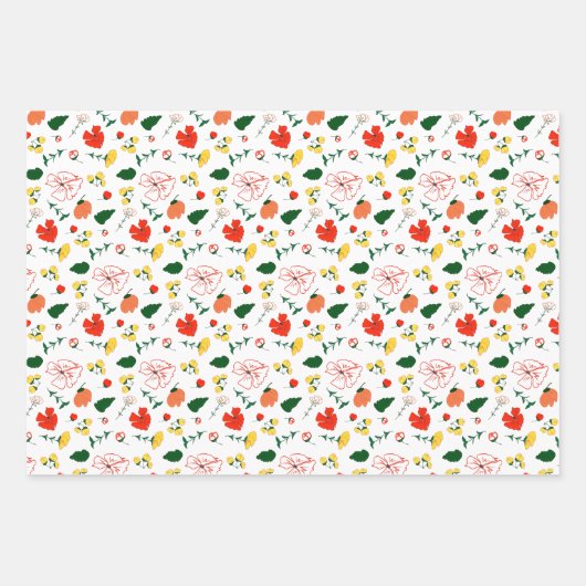 Grijs patroon rode wildbloemen, omhuld papier inpakpapier vel (Voorkant 3)