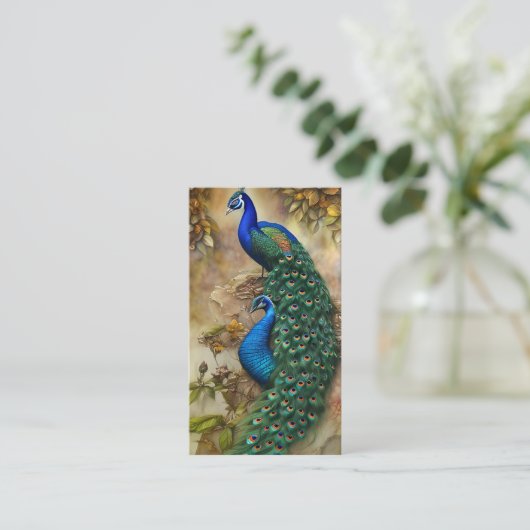 Grijs Peacock Art Waterverf Schilderen Contactkaartje (Staand voorkant)