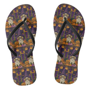 Grijs Pekinees Hond Halloween Heks En Pompoen  Teenslippers