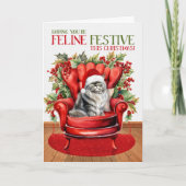 Grijs Perzisch Kerstmis Kat FELINE Feestelijk Feestdagen Kaart (Voorkant)