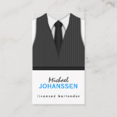 Grijs Pinstripe Suit Vest en Zwart Stropdas Barten Visitekaartje (Voorkant)