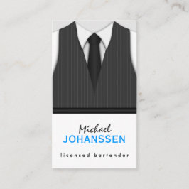 Grijs Pinstripe Suit Vest en Zwart Stropdas Barten Visitekaartje