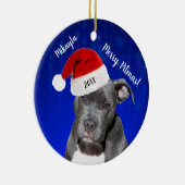 Grijs Pit Bull met Santa Hat Merry Pitmas-keramiek Keramisch Ornament (Rechts)