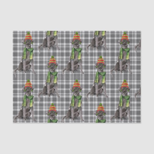 Grijs Plaid met een Black Lab Hond Kerstmis Tissuepapier (Voorkant)