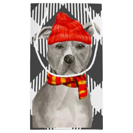 Grijs Plaid met Staffordshire Pitbull Kerstmis Klein Cadeauzakje (Achterkant)
