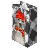 Grijs Plaid met Staffordshire Pitbull Kerstmis Klein Cadeauzakje (Achterkant Gekanteld)