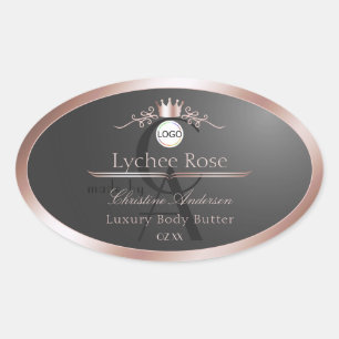 Grijs productlabel Roze Gouden Frame Logo Monogram Ovale Sticker