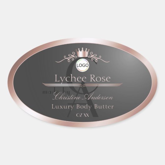 Grijs productlabel Roze Gouden Frame Logo Monogram Ovale Sticker (Voorkant)