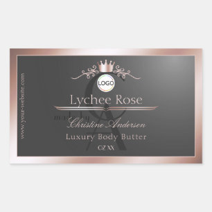 Grijs productlabel roze gouden frame logo monogram rechthoekige sticker