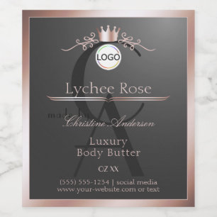 Grijs productlabel Roze Gouden Frame Logo Monogram Wijn Etiket