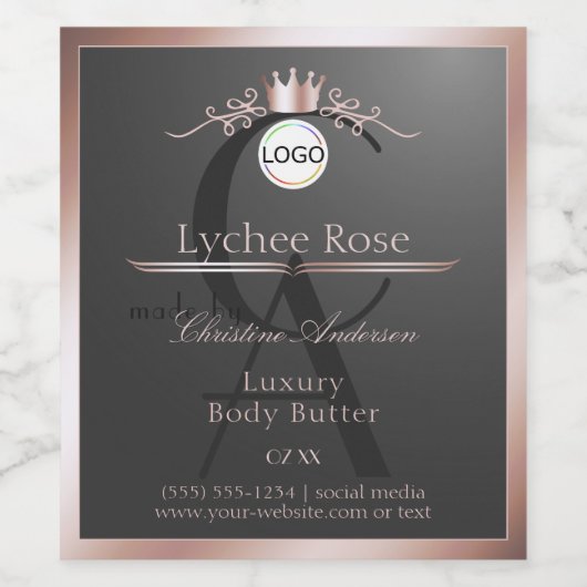 Grijs productlabel Roze Gouden Frame Logo Monogram Wijn Etiket (Enkel label)