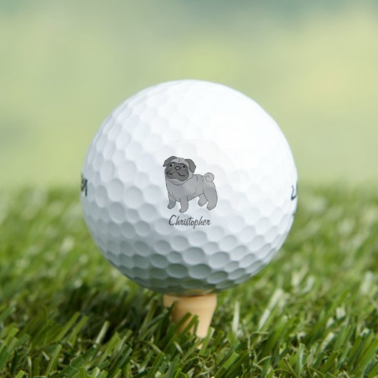 Grijs Pug-hondontwerp Golfballen (Insitu Shirt)