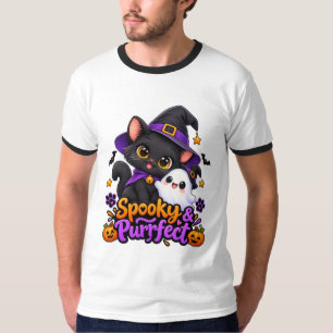 Grijs & Purrfect Halloween Zwarte Kat Ringer T-Shi T-shirt