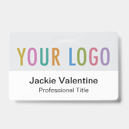 Grijs PVC naamkaartje met logo-clip, halskoord of Badge