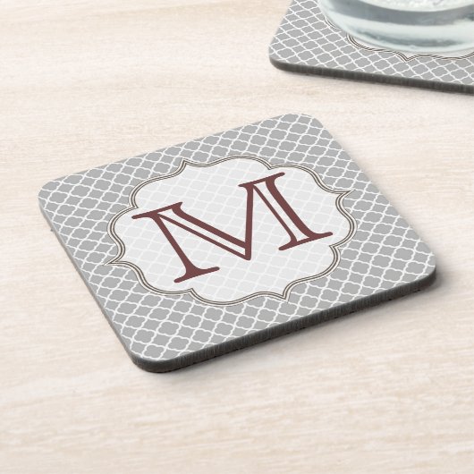 Grijs Quarterfoil Latti Monogram Drink Onderzetter (Linkerzijde)