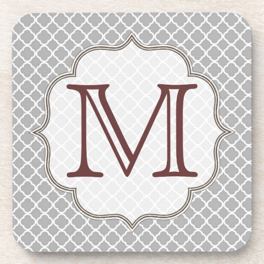 Grijs Quarterfoil Latti Monogram Drink Onderzetter (Voorkant)