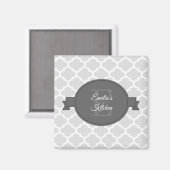 Grijs Quatrefoil Aangepast Magnet (Voorkant / Achterkant)