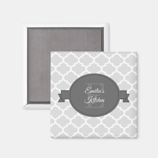 Grijs Quatrefoil Aangepast Magnet (Voorkant / Achterkant)