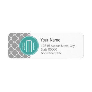 Grijs Quatrefoil met aangepast Mint Monogram Etiket