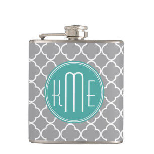 Grijs Quatrefoil met aangepast Mint Monogram Heupfles