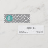 Grijs Quatrefoil met aangepast Mint Monogram Mini Visitekaartje (Voorkant / Achterkant)