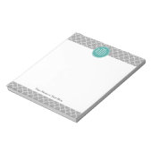 Grijs Quatrefoil met aangepast Mint Monogram Notitieblok (Linkerzijde)